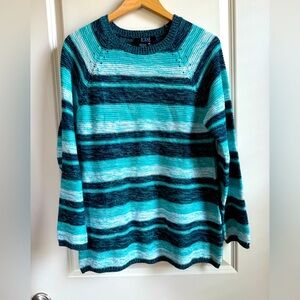 FDJ French Dressing Striped Blue and Teal Women's Sweater 100% Cotton Size L
